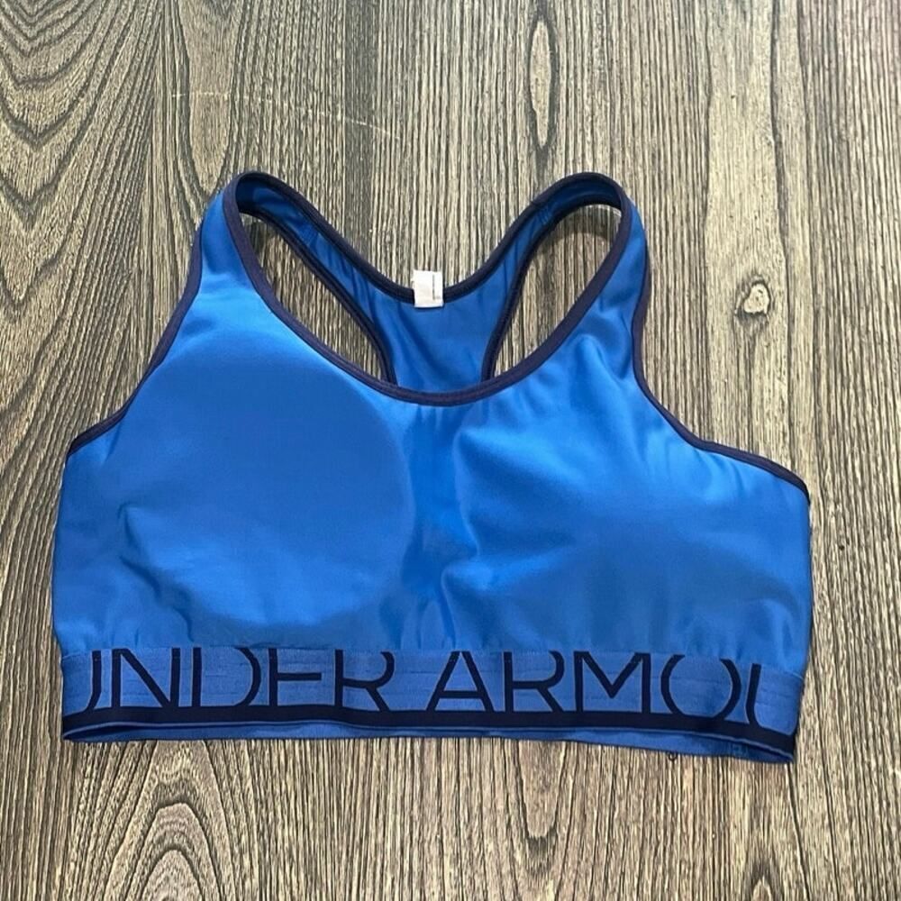 Under Armour Padded Compression Sports Bra Pullover Racer Back Blue Black Size L